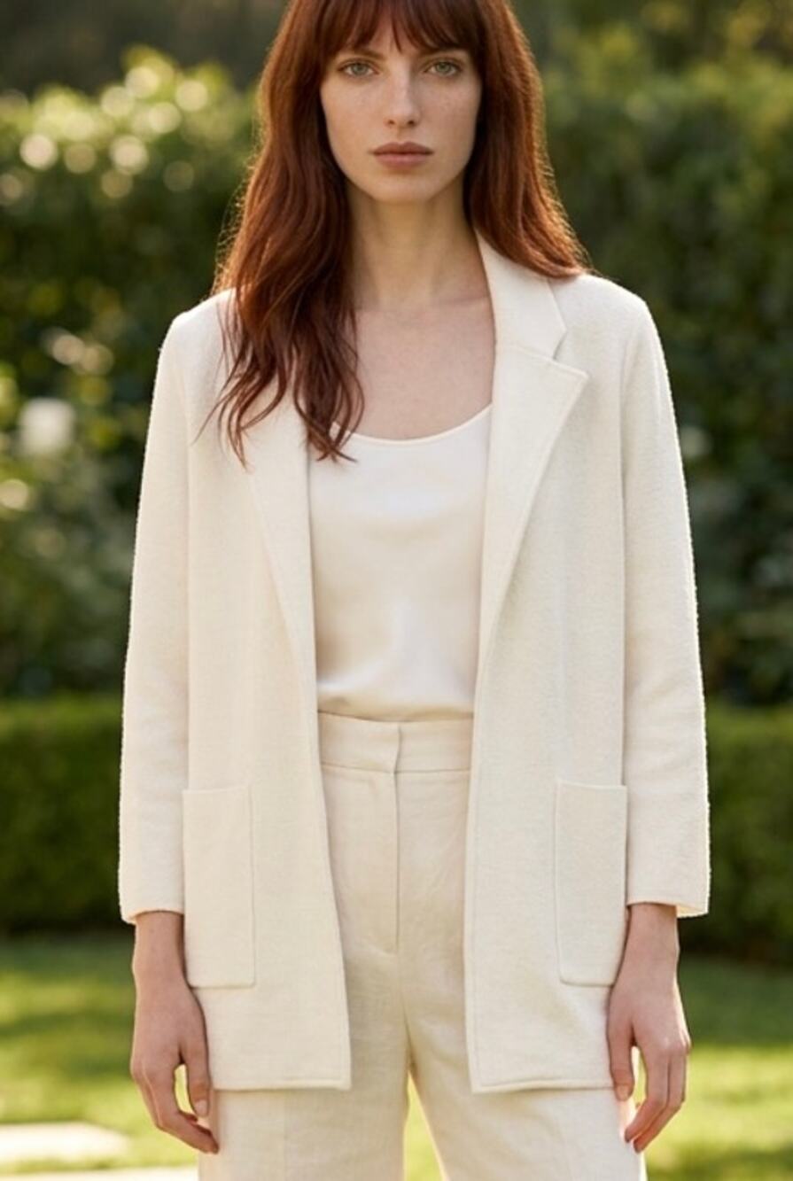 Quince Ivory Organic Cotton Knit Blazer Womens Sz XS Substantial Minimalist Chic